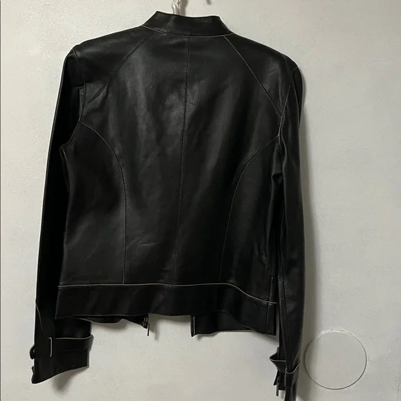 NWOT Tommy Hilfiger Black and Tan Leather Lightweight Jacket - Picture 9 of 11